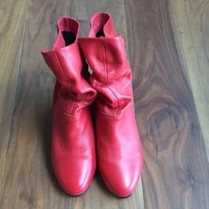Red leather/suede ankle boots